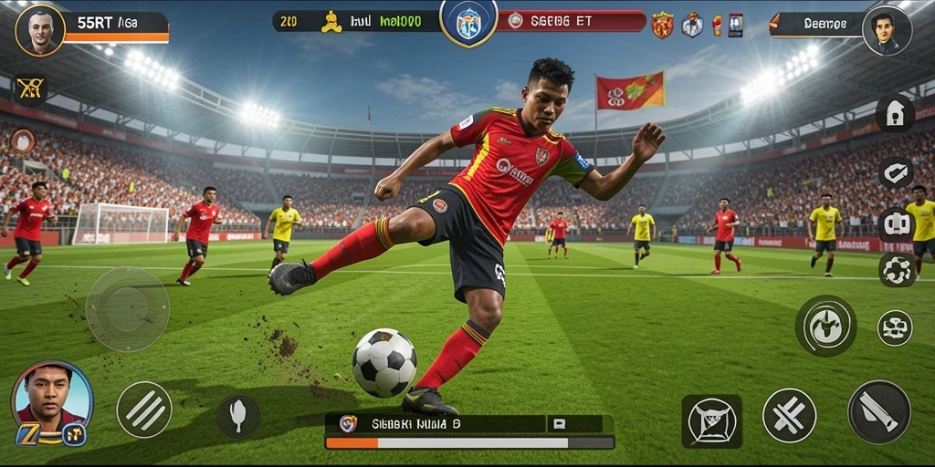 Tampilan grafis memukau dari gameplay sepak bola di 55RT.