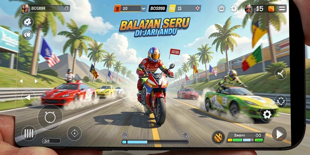 Gameplay seru balapan dengan berbagai kendaraan.