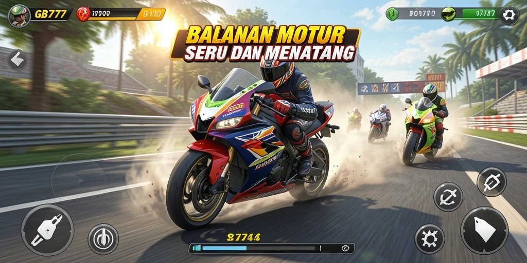 Tampilan gameplay seru di balapan motor GB777.