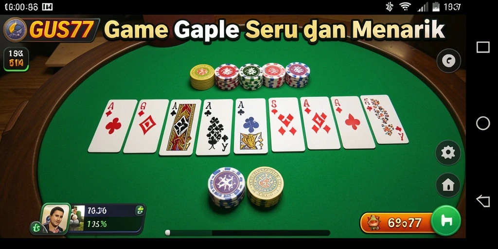 Screenshot GUS77 menampilkan gameplay Gaple yang menarik dan interaktif.