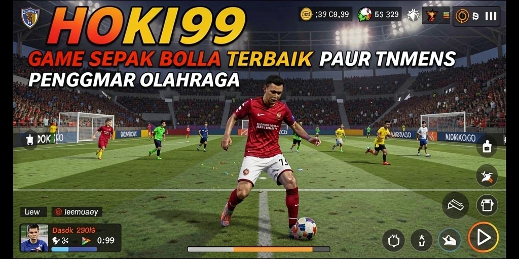 Screenshot gameplay HOKI99 yang menunjukkan aksi seru di lapangan sepak bola.