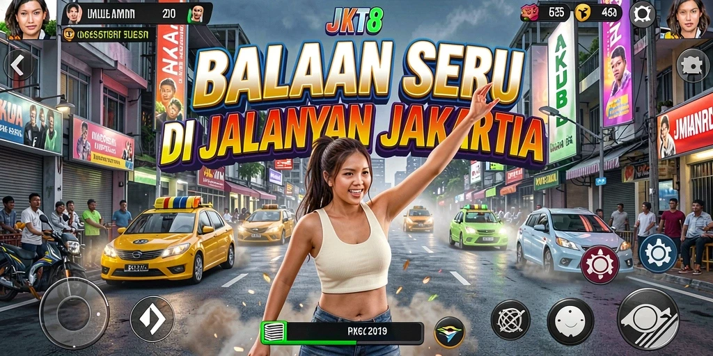 Gameplay seru JKT8 dengan balapan cepat di Jakarta.