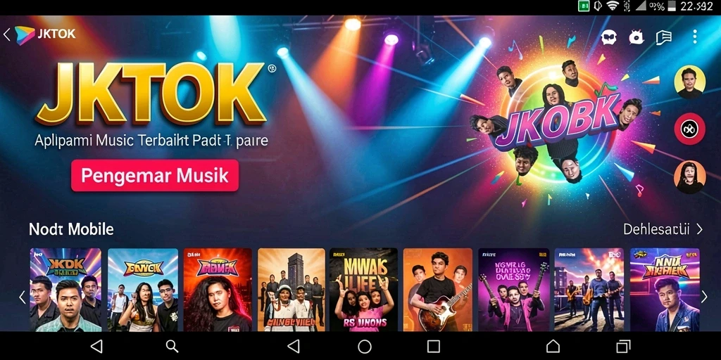 Tangkapan layar JKTOK menampilkan antarmuka pengguna yang menarik dan fitur-fitur musik.