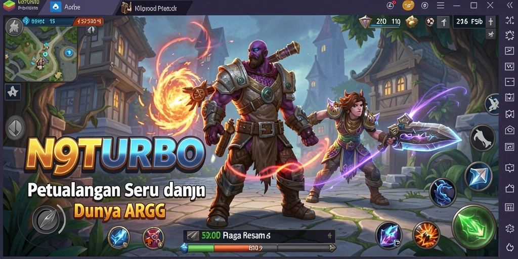 Tampilan gameplay N9TURBO menampilkan aksi epik dan karakter yang dinamis.