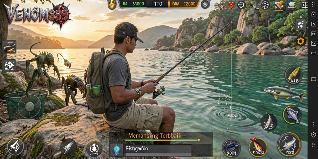 Tampilan gameplay VENOM889 yang mendebarkan dalam petualangan memancing.