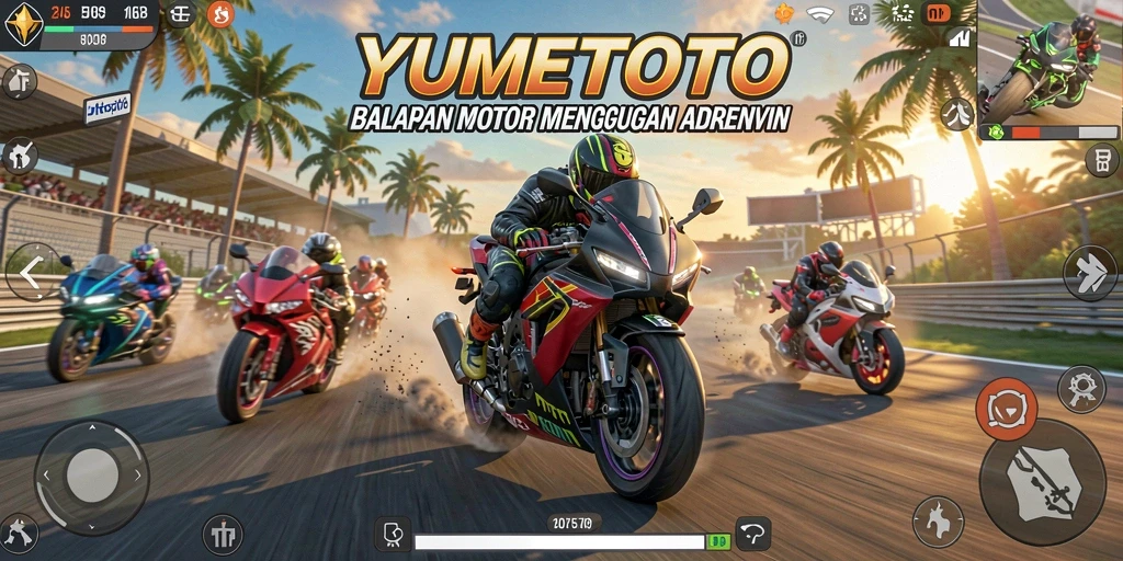 Tampilan gameplay seru dalam balapan motor YUMETOTO.